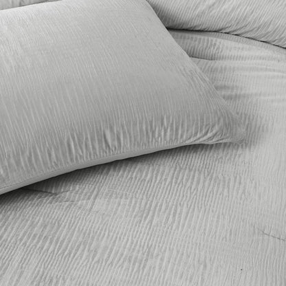 Azalea Ruched Velvet Stripe Comforter Set in Teal Green or Light Grey