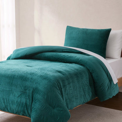 Azalea Ruched Velvet Stripe Comforter Set in Teal Green or Light Grey