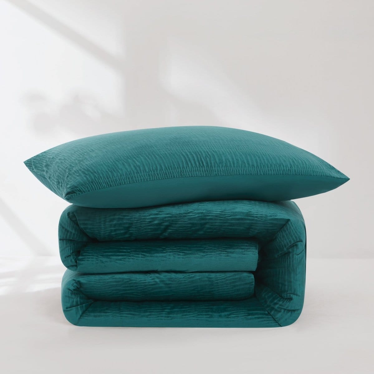 Azalea Ruched Velvet Stripe Comforter Set in Teal Green or Light Grey