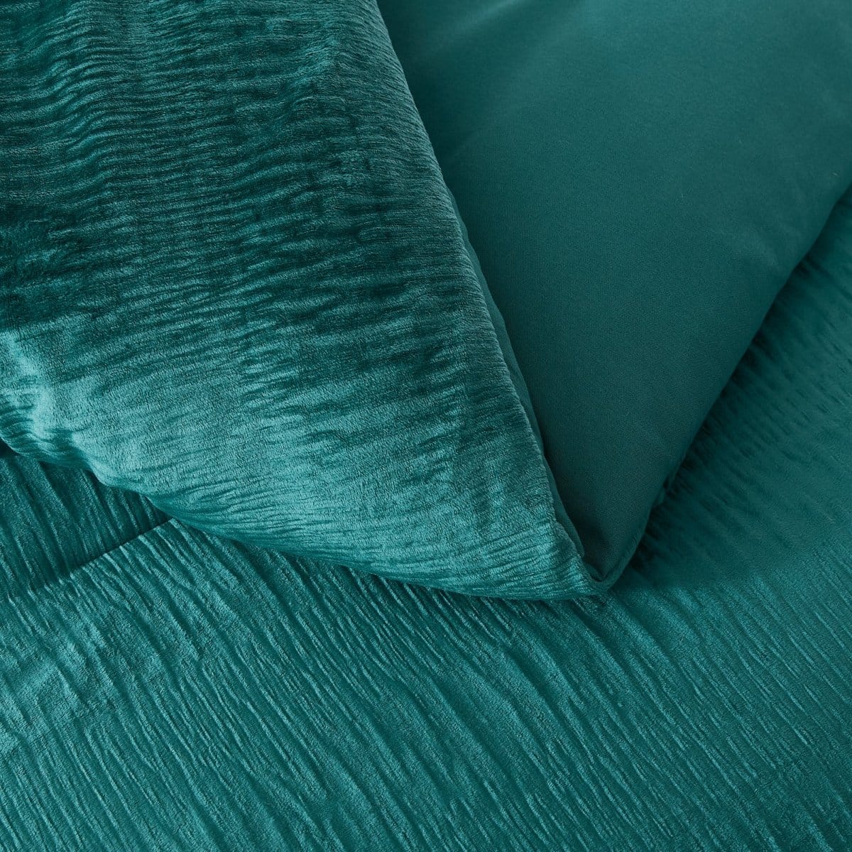 Azalea Ruched Velvet Stripe Comforter Set in Teal Green or Light Grey