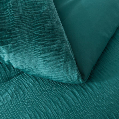 Azalea Ruched Velvet Stripe Comforter Set in Teal Green or Light Grey