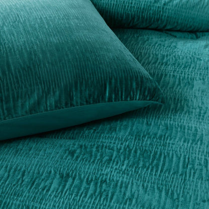Azalea Ruched Velvet Stripe Comforter Set in Teal Green or Light Grey