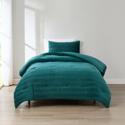 Azalea Ruched Velvet Stripe Comforter Set in Teal Green or Light Grey