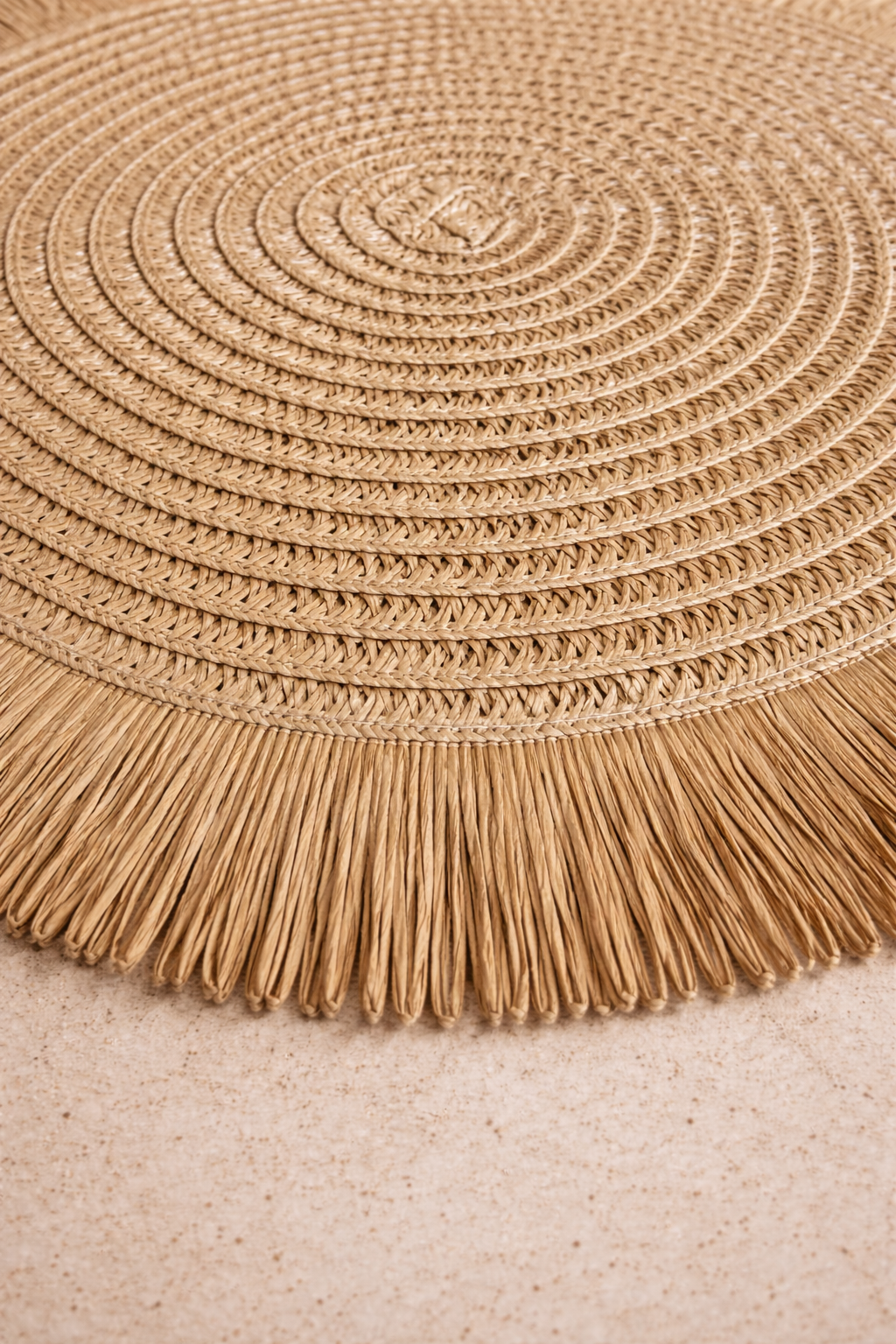 Straw &amp; Fringe Round Placemat | 15” Handwoven Natural Fiber Table Decor