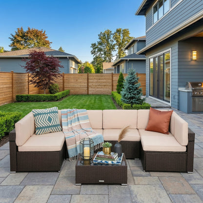 Rattan Outdoor Sectional Couch Set  (7 Pieces) - 5 Colors