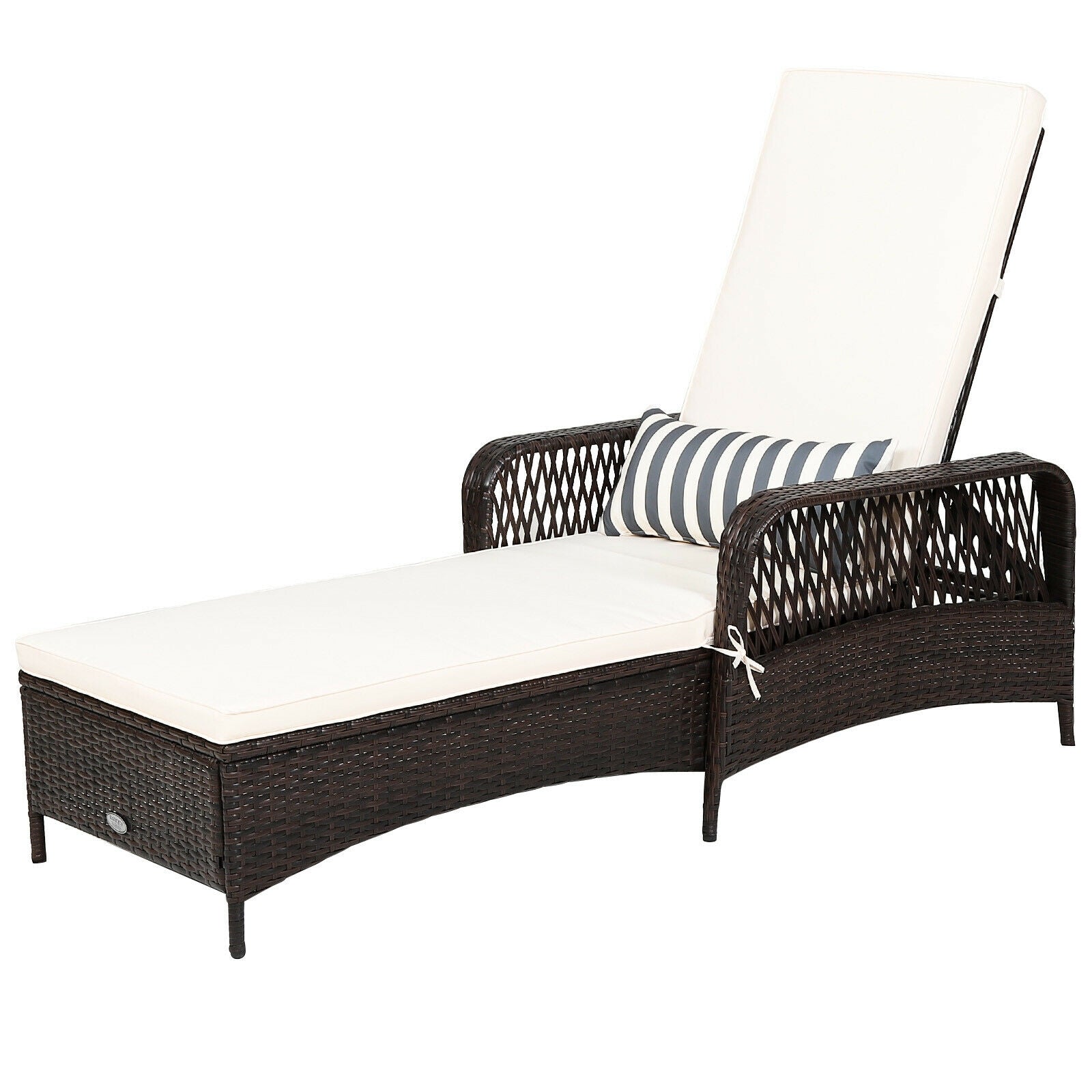 Outdoor Wicker Chaise Loung with Adjustable Backrest and Pillow