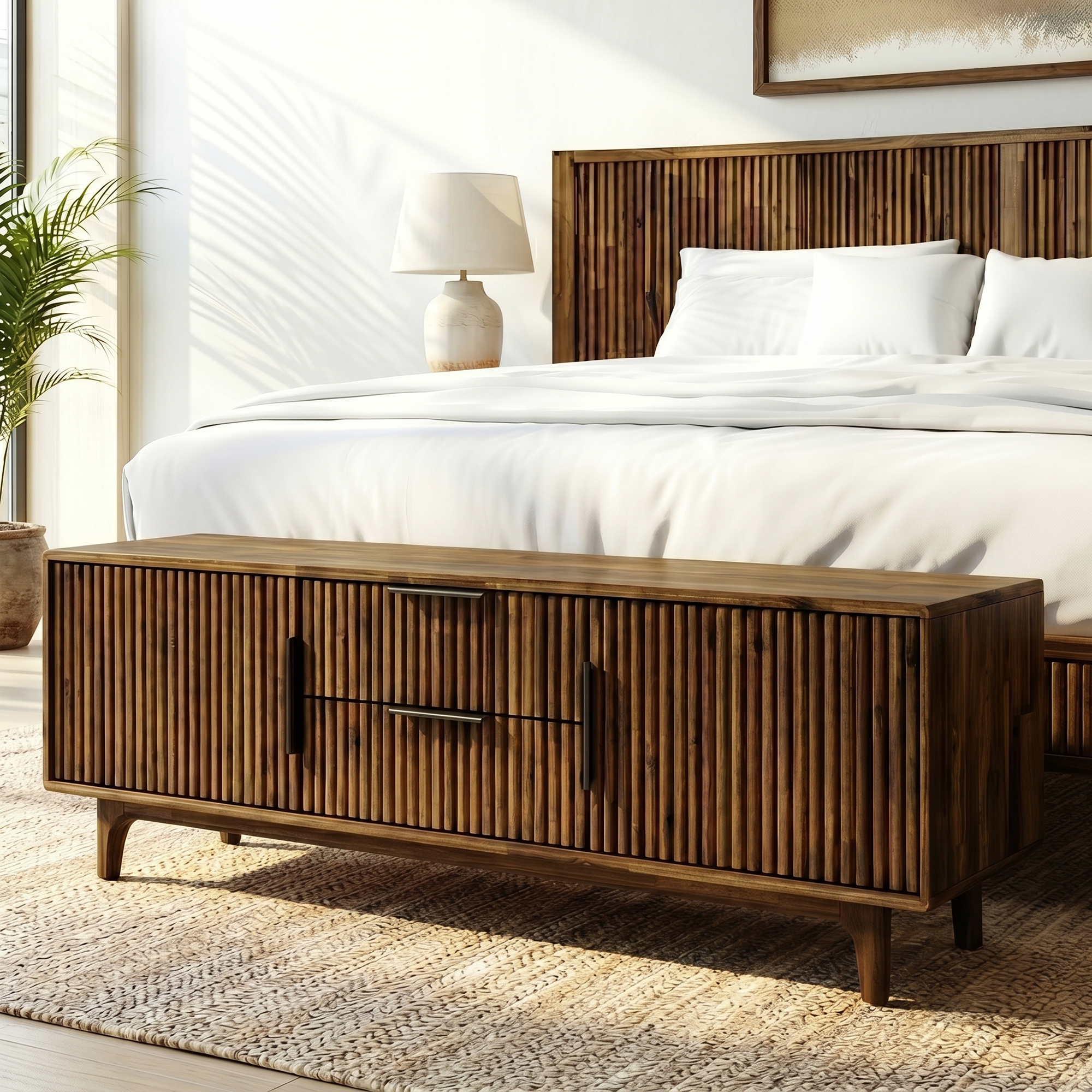 Bosk Solid Wood Storage Bench in Walnut or Natural