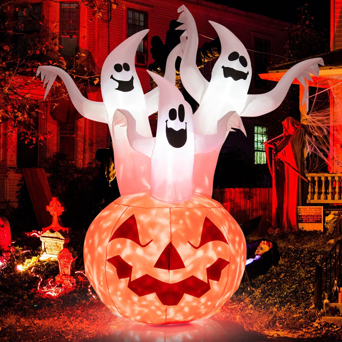 6 Ft Inflatable Halloween Ghosts with Pumpkin - Yard Decor