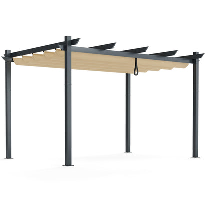 10 x 13 Ft Outdoor Aluminum Retractable Pergola Canopy Shelter - Beige or Gray