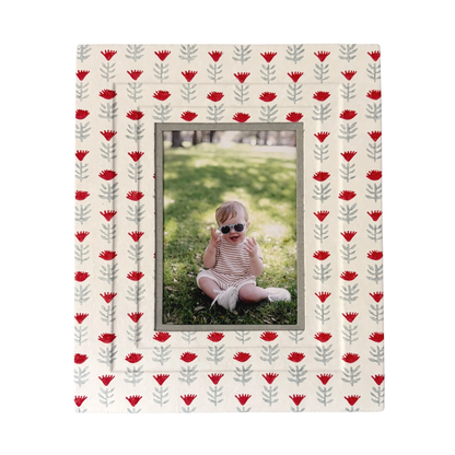 Block Printed Picture Frame - Claire Poppy, Floral - 5x7