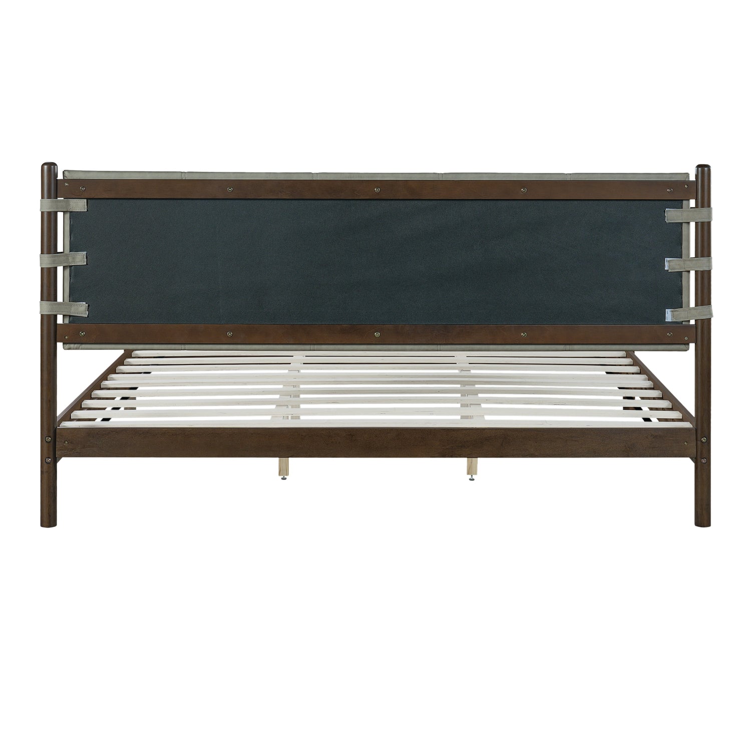 Modern King Bed Frame Set with 2 Nightstands - Gray/Walnut