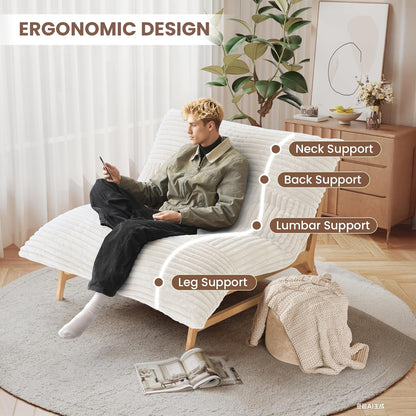 Oversized Chaise Lounge Chair in Beige Corduroy