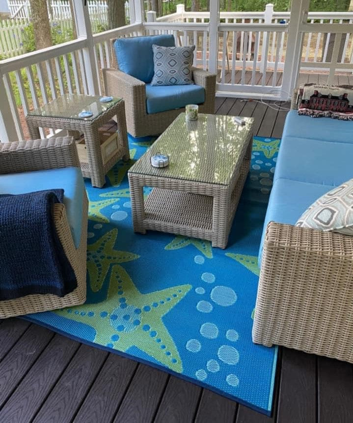 Starfish Blue &amp; Green Reversible Outdoor Mat