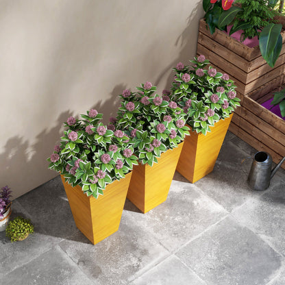 Set of 3 Outdoor Planters in Faux Wood Finish