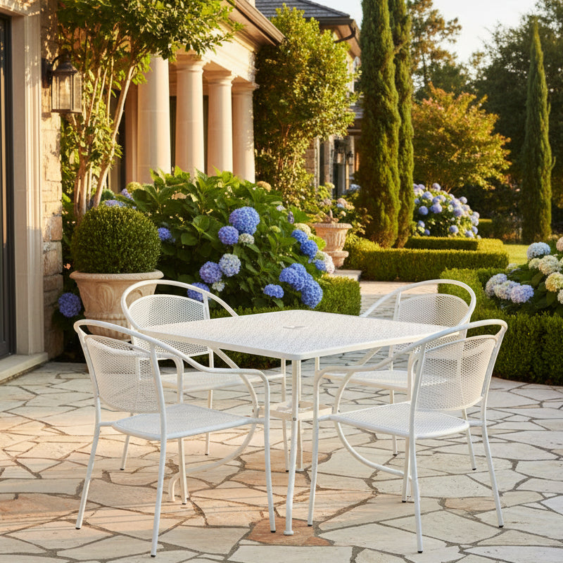 5 Piece White Metal Dining Set