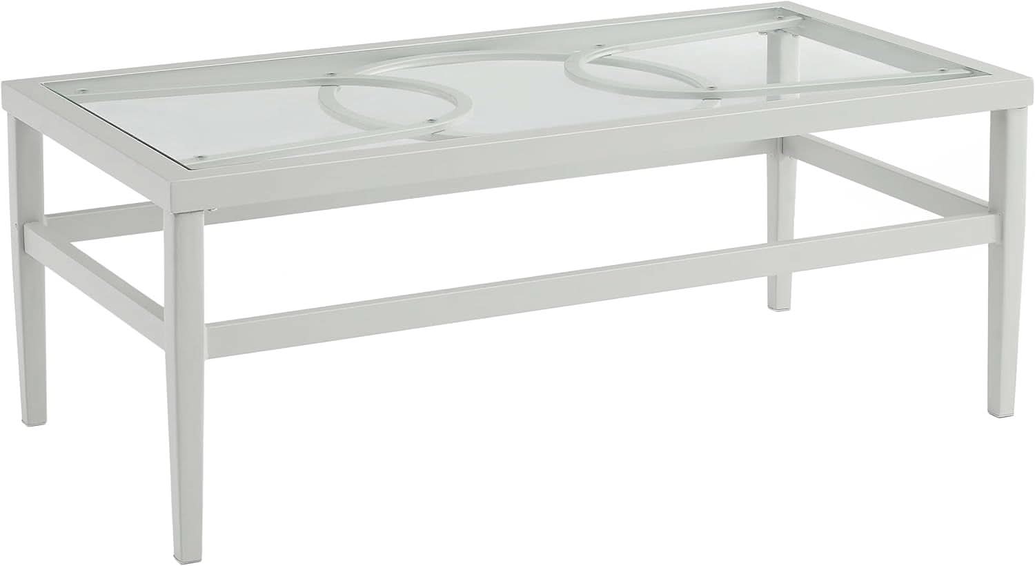 2 Piece Outdoor Gray Metal Loveseat and Coffee Table Set with Creme Cushions