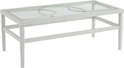 2 Piece Outdoor Gray Metal Loveseat and Coffee Table Set with Creme Cushions