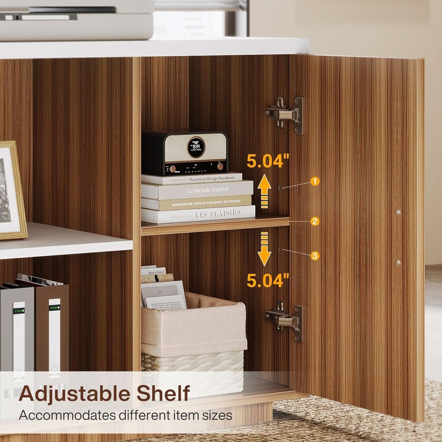 L-Shaped Executive Desk with Storage Cabinet - White Walnut