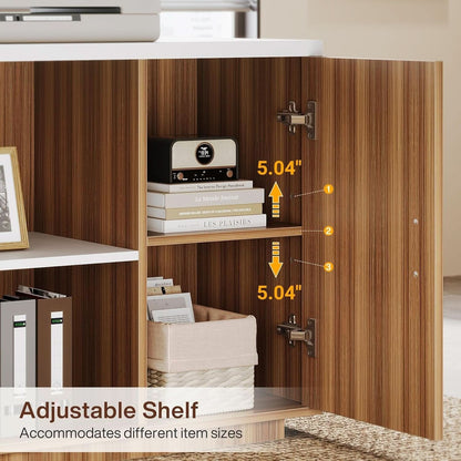 L-Shaped Executive Desk with Storage Cabinet - White Walnut