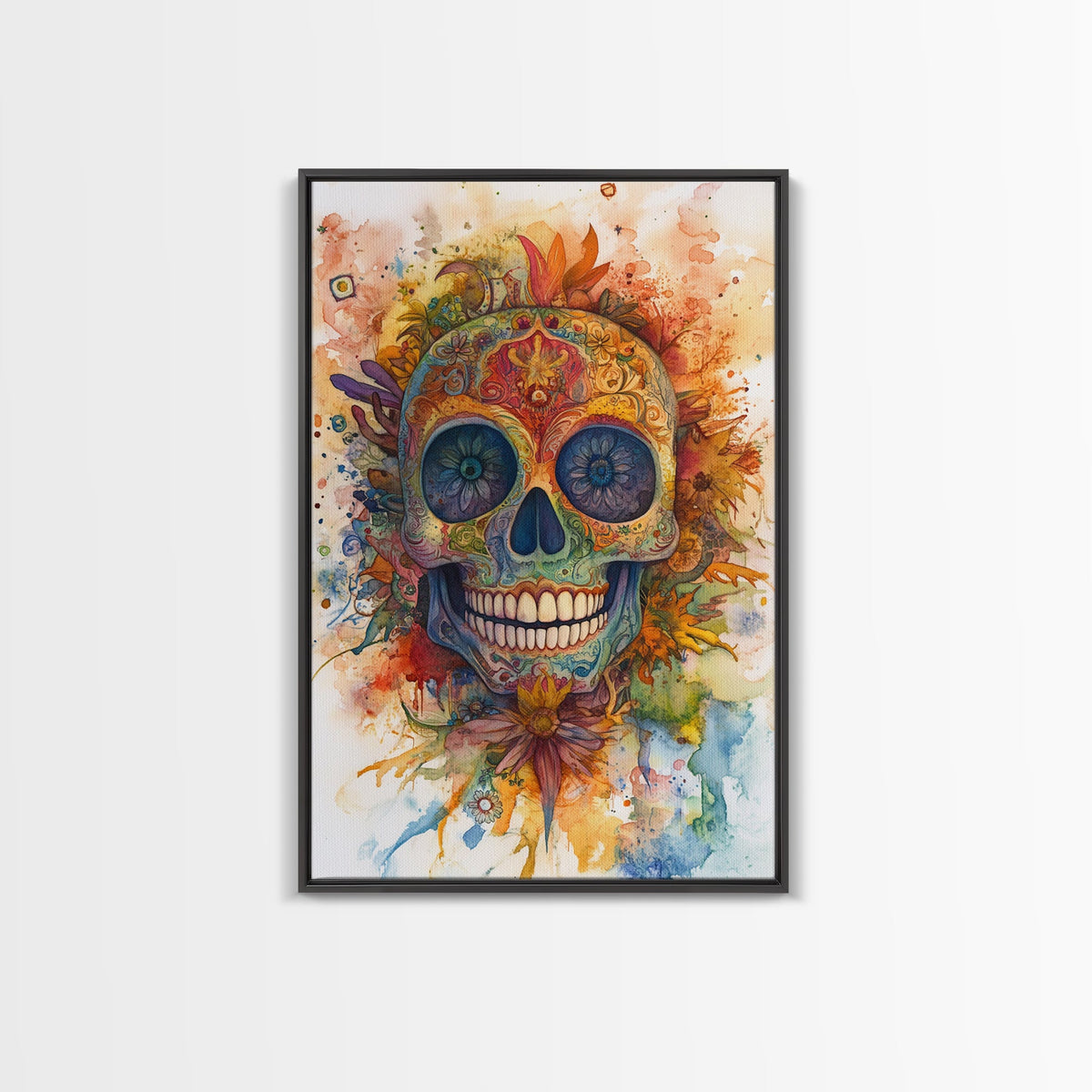 Sugar Skull Painting - Day of The Dead Framed Canvas