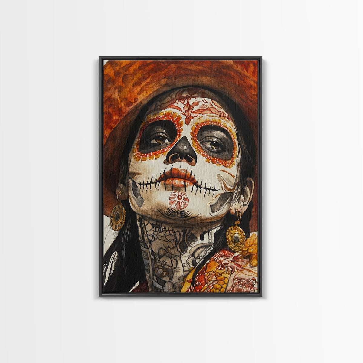 Day Of The Dead Portrait Framed Canvas Print