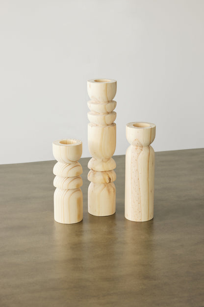 Abstract Wooden Tealight Totem Candle Holders