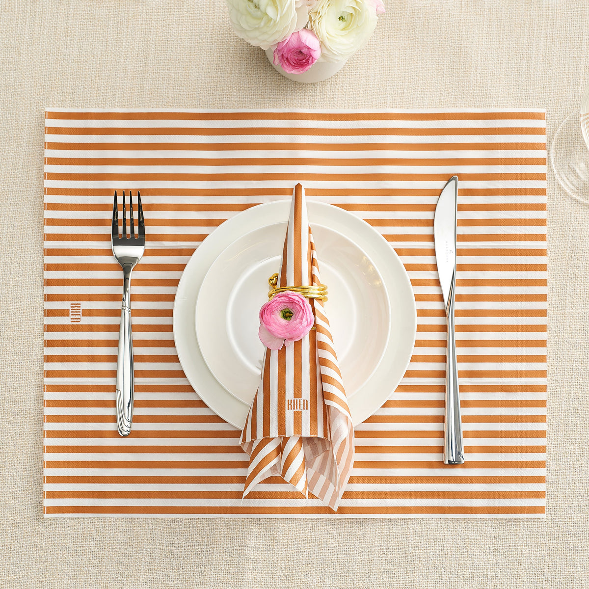 Set of 100 Tonal Striped Disposable Napkins - Orange
