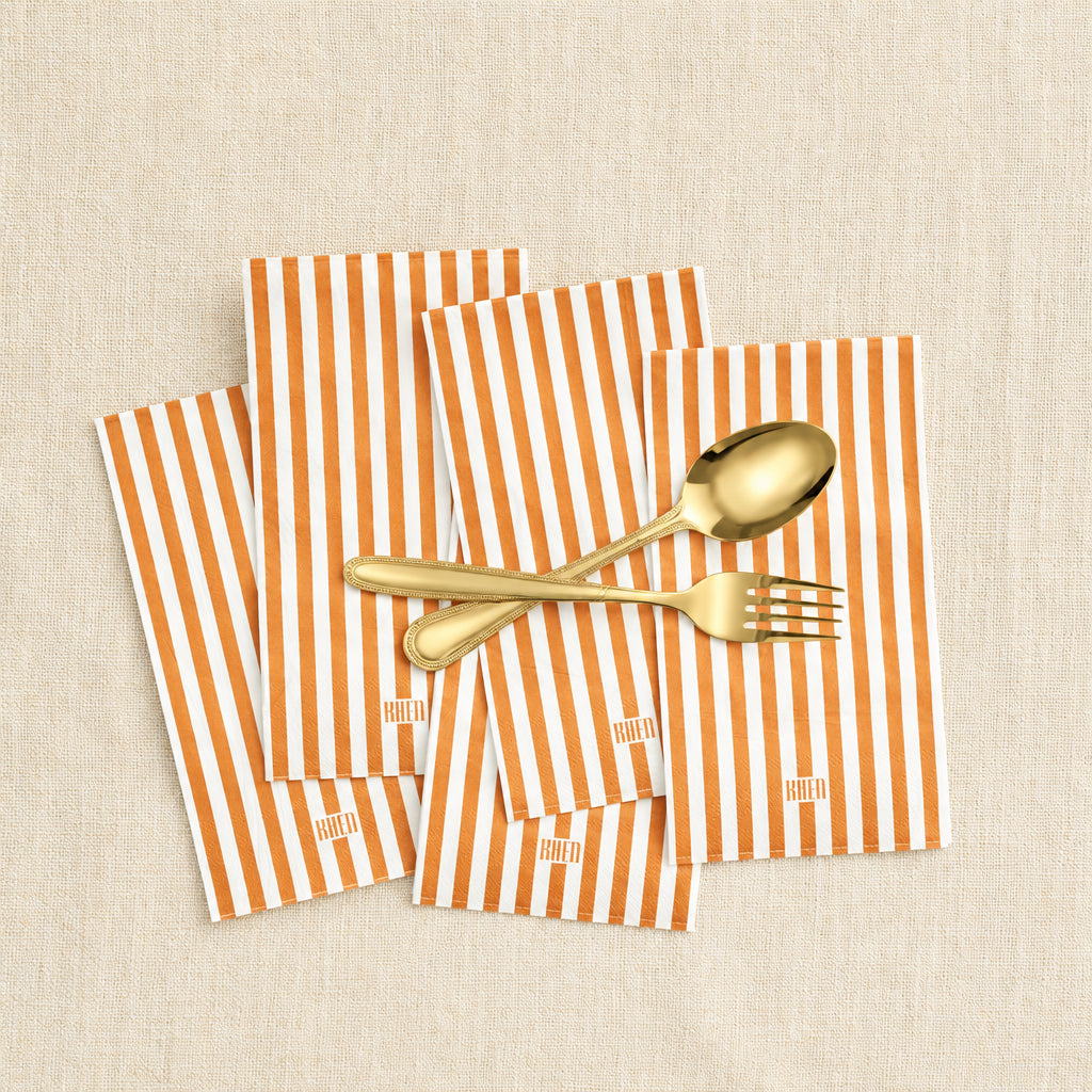 Set of 100 Tonal Striped Disposable Napkins - Orange