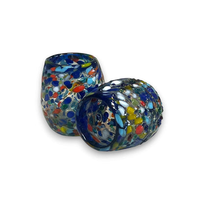 Hand-Blown Confetti Shot Glass | Blue Rim Mexican Glassware