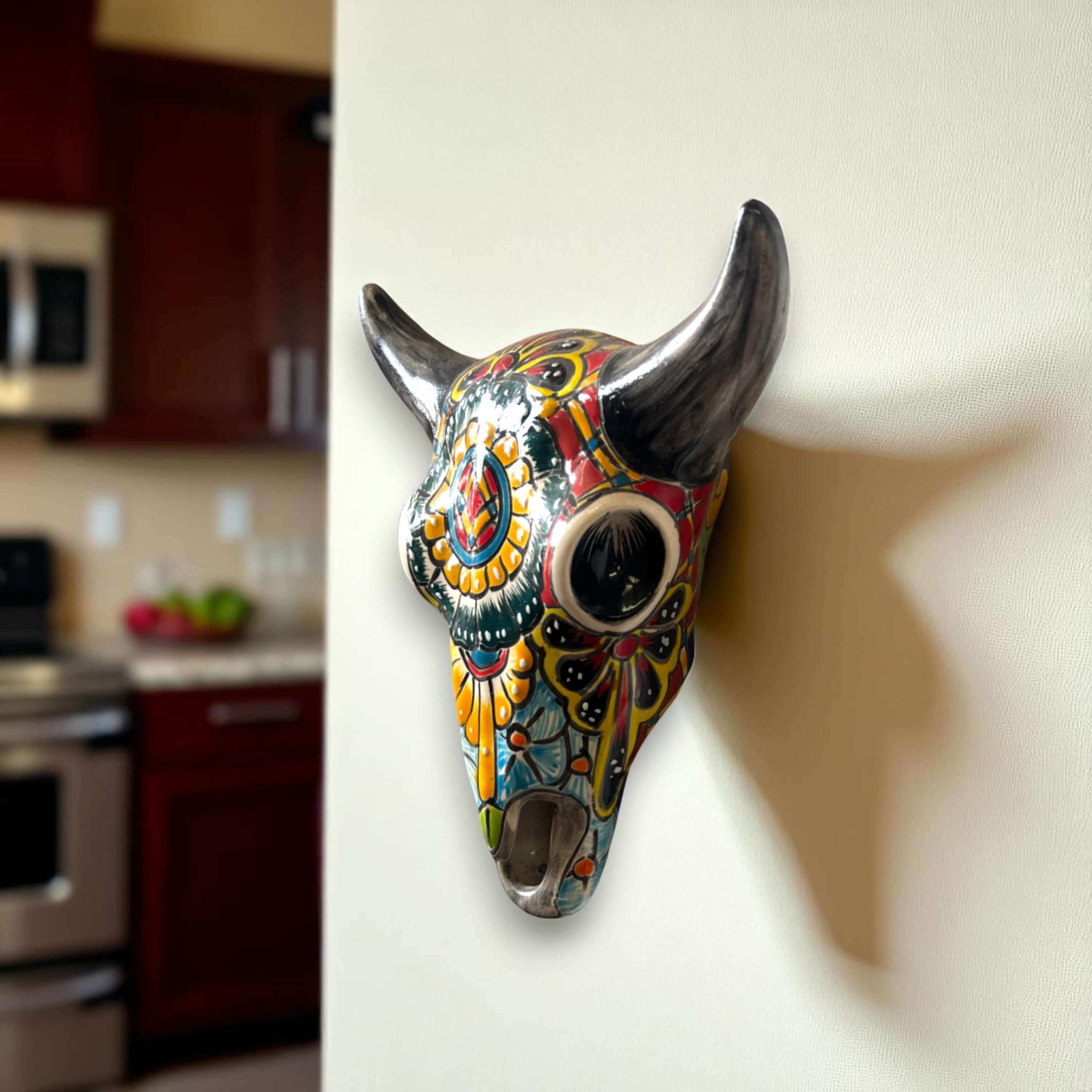 Talavera Bull Skull Wall Decor | Handmade Mexican Longhorn Art