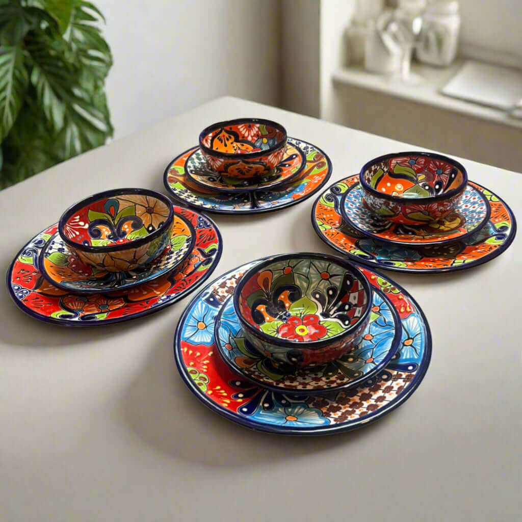 12-Piece Talavera Dinnerware Set | Mexican Ceramic Plates &amp; Bowls