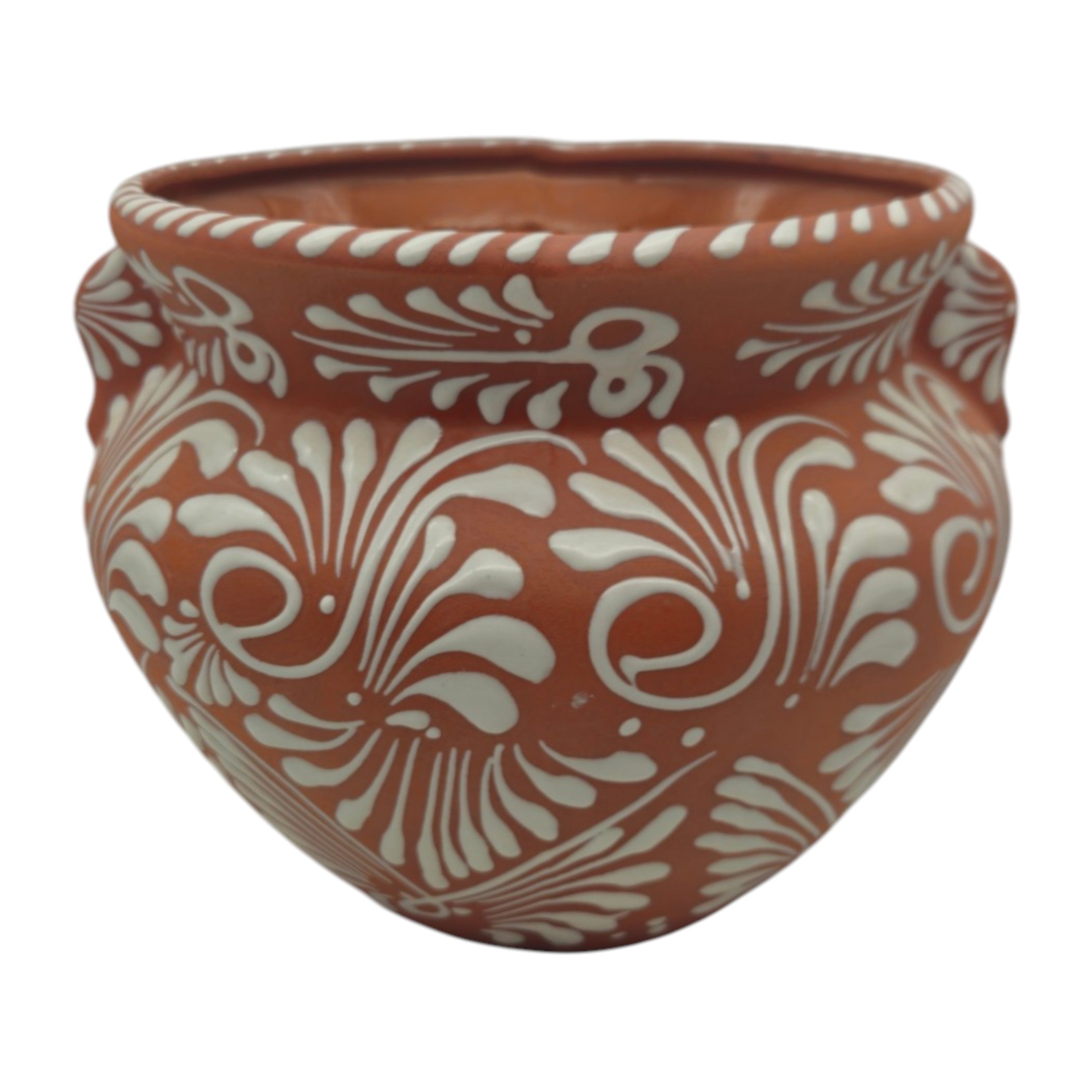 Handmade Talavera Flower Pot | Terracotta &amp; White Design