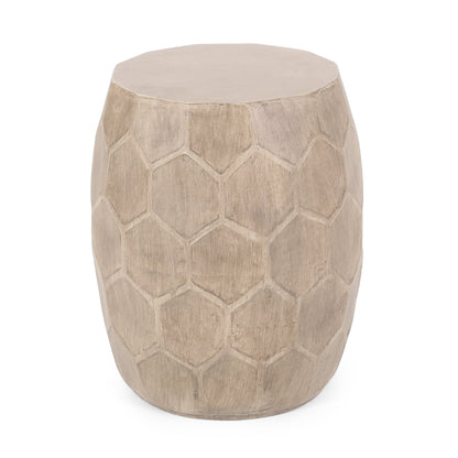 Outdoor Lightweight Concrete Side Table with Honeycomb Pattern in Natural Finish