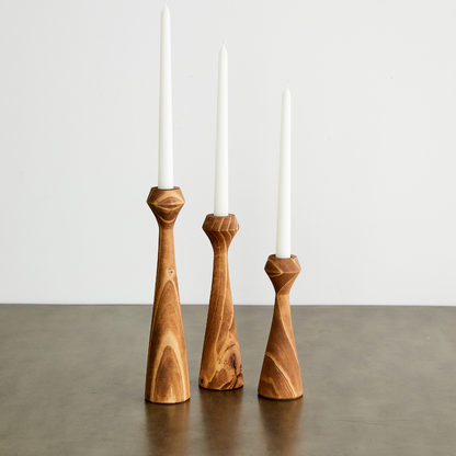 Tapered Diamond Wood Candle Holders