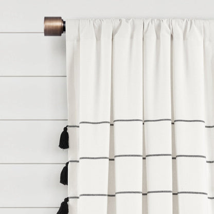 Farmhouse Boho Stripe Woven Tassel Yarn Dyed Recycled Cotton Blend Window Curtain Panel Sets