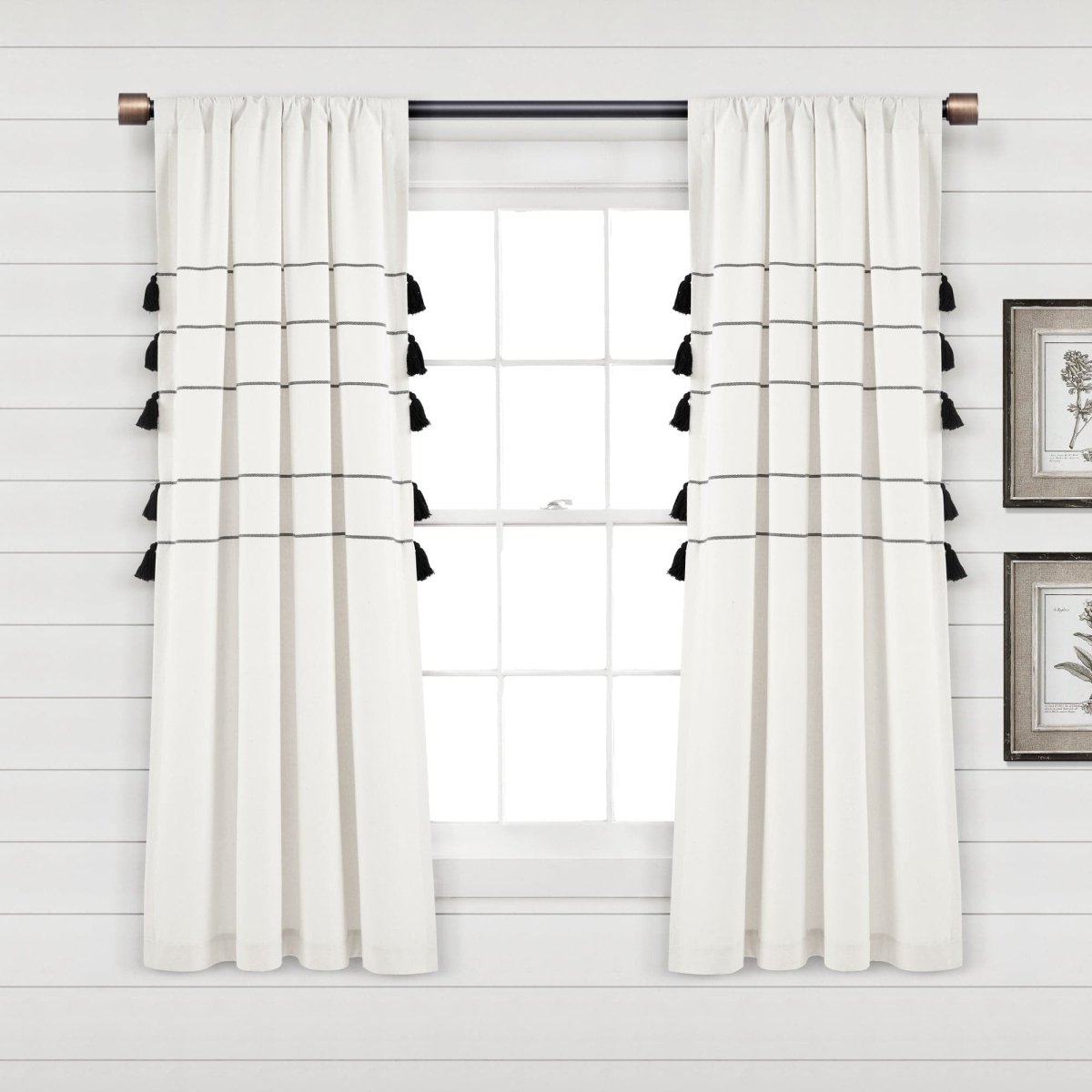 Farmhouse Boho Stripe Woven Tassel Yarn Dyed Recycled Cotton Blend Window Curtain Panel Sets