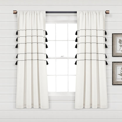 Farmhouse Boho Stripe Woven Tassel Yarn Dyed Recycled Cotton Blend Window Curtain Panel Sets