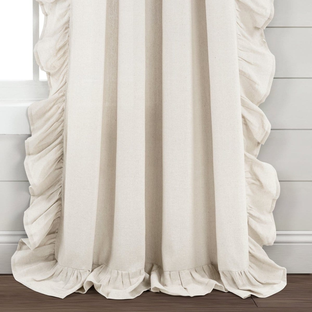 Faux Linen Ruffle Window Curtain Panels