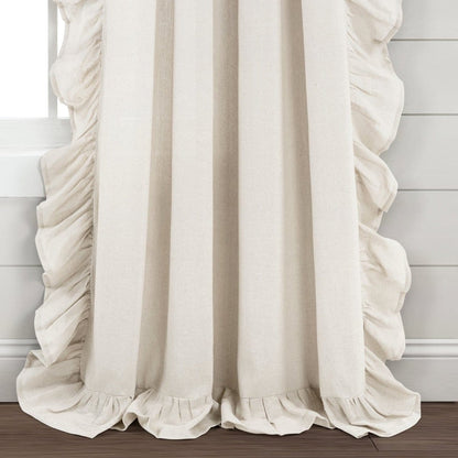 Faux Linen Ruffle Window Curtain Panels