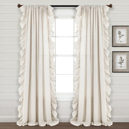 Faux Linen Ruffle Window Curtain Panels