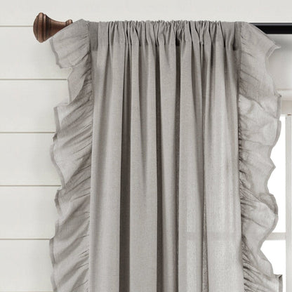 Faux Linen Ruffle Window Curtain Panels