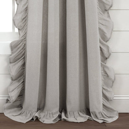 Faux Linen Ruffle Window Curtain Panels