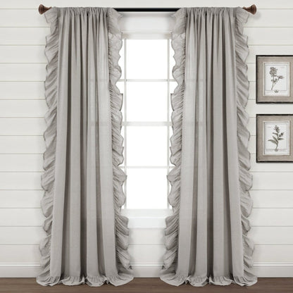Faux Linen Ruffle Window Curtain Panels