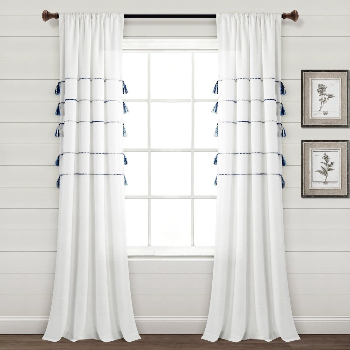 Farmhouse Boho Stripe Woven Tassel Yarn Dyed Recycled Cotton Blend Window Curtain Panel Sets