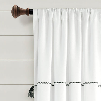 Farmhouse Boho Stripe Woven Tassel Yarn Dyed Recycled Cotton Blend Window Curtain Panel Sets