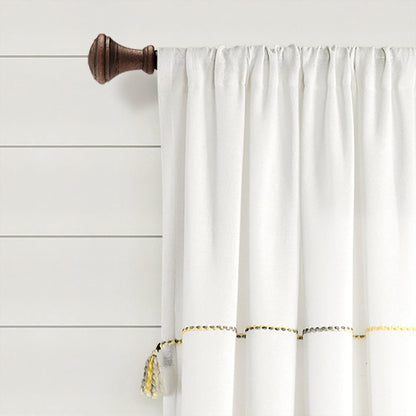 Farmhouse Boho Stripe Woven Tassel Yarn Dyed Recycled Cotton Blend Window Curtain Panel Sets