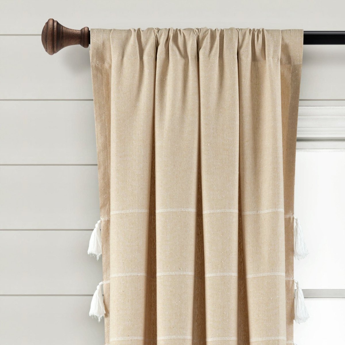 Farmhouse Boho Stripe Woven Tassel Yarn Dyed Recycled Cotton Blend Window Curtain Panel Sets