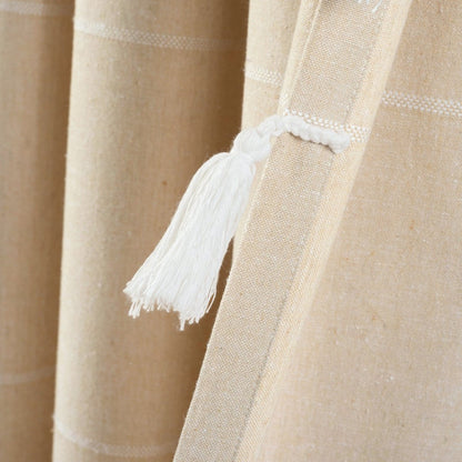 Farmhouse Boho Stripe Woven Tassel Yarn Dyed Recycled Cotton Blend Window Curtain Panel Sets