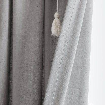 Boho Pom Pom Tassel Faux Linen Window Curtain Panels