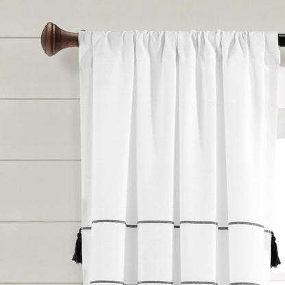Farmhouse Boho Stripe Woven Tassel Yarn Dyed Recycled Cotton Blend Window Curtain Panel Sets